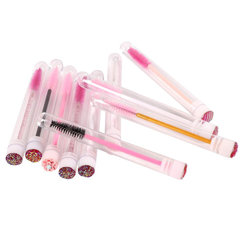 60 Pcs Pink Lash Disposable Mascara Brushes Diamond Eyelash Spoolies Makeup Brush Mascara Wand in Sanitary Tube Lash Supplies...