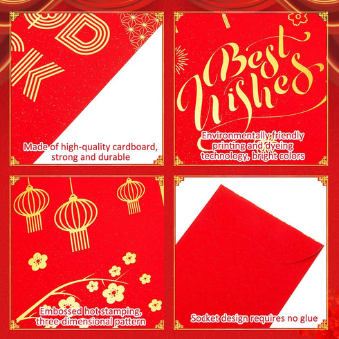 Henoyso Chinese Red Envelope Chinese Red Money Envelopes 2024 New Year Envelopes 3.5 x 6.7'' CNY Red Pocket Envelopes Hongbao for Spring Festival ...