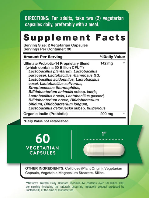 Nature's Truth Probiotic 50 Billion CFU | 200mg Prebiotics | 60 Capsules | Vegetarian, Non GMO & Gluten Free Supplement for Men and Women | Suppor...