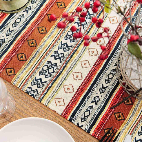 BOXAN Antique Southwestern Native Design Table Runner Cloth, Boho Cotton Geometric Striped Pattern Tribal Table Cover for Farmhouse Home Dinning L...