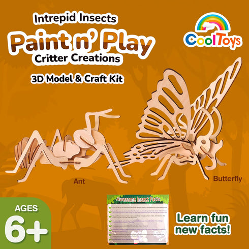 CoolToys Intrepid Insects Paint n' Play 3D Model and Craft Kit - Educational and Fun 3D Wooden Models Building and Painting Set for Kids Ages 6+ -...