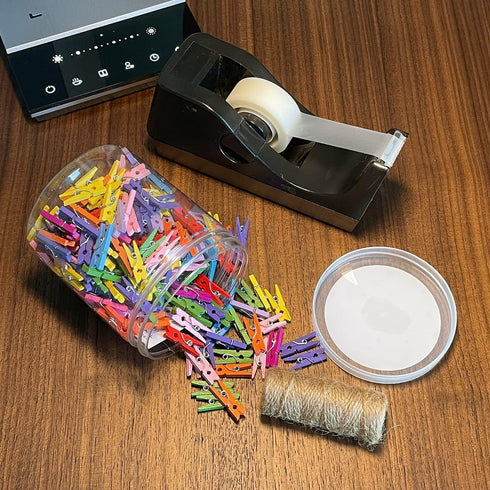 Mini Natural Wooden Clothespins with Jute Twine, 250pcs, 1 Inch Photo Paper Peg Pin Craft Clips with 66ft Natural Twine for Scrapbooking, Arts & C...