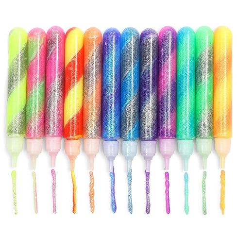72-Pack Glue with Glitter Gel Pens for Kids - 0.35 Oz Rainbow Glue Stick Set for Arts and Crafts Projects, Slime Supplies, Scrapbooking, Cards (12...