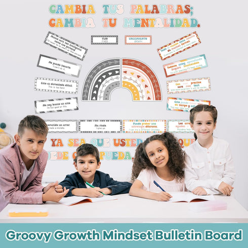 gisgfim 34 Pcs Spanish Groovy Hippie Growth Mindset Posters Banners Classroom Bulletin Board Decor Positive Sayings Accents Display Set Teacher Ed...
