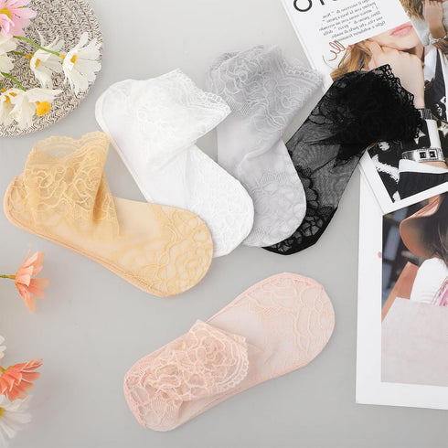 5Pairs Women's Lace Socks Sheer Lace Socks Fishnet Socks Ankle Mesh Lace Socks Lace Loose Socks for Women Girls...