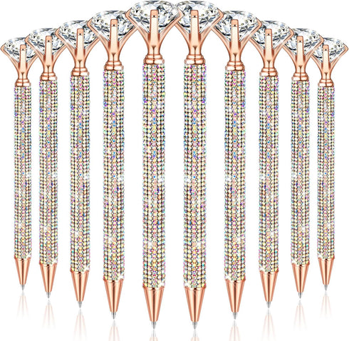 10 Pcs Big Diamond Pens with Crystal Bling Rhinestone Pen Metal Diamond Ballpoint Pens Black Rhinestone Ink Pens for Women Wedding Bridal Shower f...