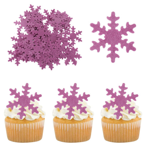 Gyufise 50Pcs Purple Edible Cupcake Toppers Snowflakes Cake Toppers Snowflakes Cake Decoration Winter Frozen Birthday Party Supplies...