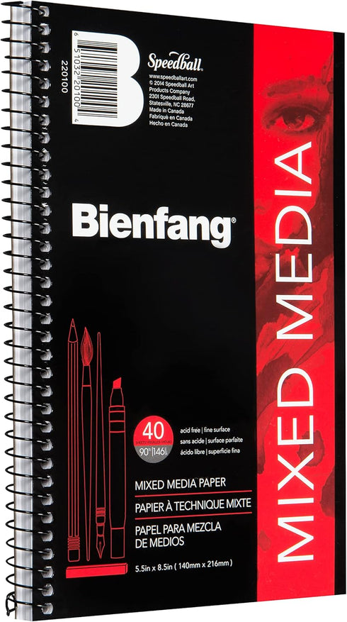 Bienfang Mixed Media Pad, 5.5x8.5 Inches, 40-Sheets Artist Paper, Spiral-Bound Sketchbook, 90lb,146gsm...