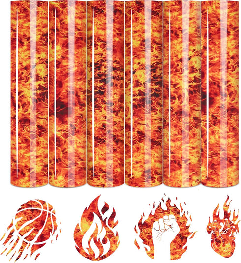 Tintnut Flame HTV Burning Fire Heat-Transfer-Vinyl-12x10 inch 6 Sheet Fire Patterned HTV Heat Transfer Vinyl T-Shirts Hats Clothing DIY Flame Iron...