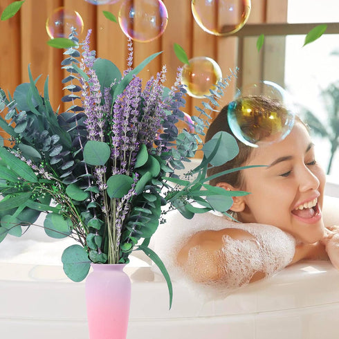 2 Bundles Dried Eucalyptus & Lavender Flowers for Shower, 100 pcs 17'' Natural Real Hanging Silver Dollar Eucalyptus Leaves Stems,Fresh Shower Pla...
