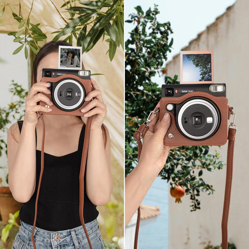 Protective Case for Fujifilm Instax Square SQ40 Instant Camera - Vintage PU Leather Camera bag with Adjustable Shoulder Strap - Classic Brown...