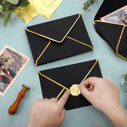 50 Pcs A7 Envelopes 5 x 7 Card Envelopes and 50 Pcs Gold Embossed Wax Seal Envelopes Self Adhesive V Flap Envelopes with Gold Border for Graduatio...