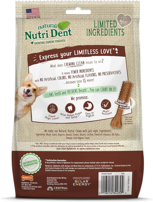 Nylabone Nutri Dent Dog Dental Chews - Natural Dog Teeth Cleaning & Breath Freshener - Dental Treats for Dogs - Filet Mignon Flavor, Small (28 Cou...