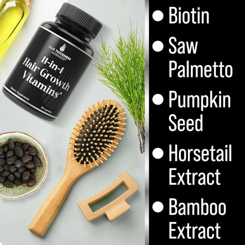 11-in-1 Vegan Hair Growth Vitamins for Thinning & Brittle Hair – Advanced Vitamin Complex with 5000mcg Biotin, Pumpkin Seed, Zinc. Supports Thicke...