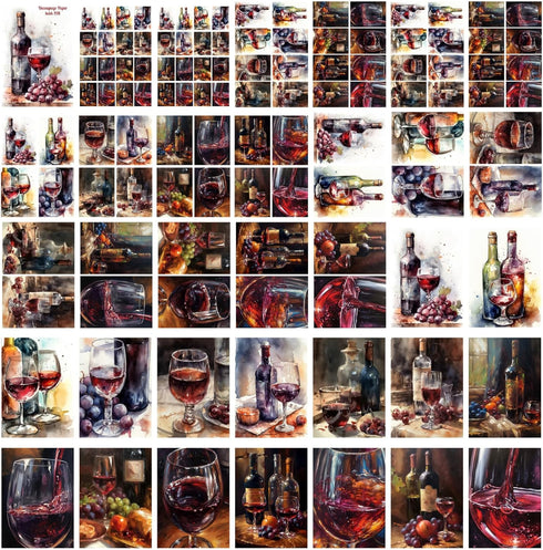 Decoupage Paper Pack (35 Sheets 6"x8") Watercolour Paintings of Amazing Wine and Grapes FLONZ Vintage Illustration Pictures Cards for Decoupage, C...