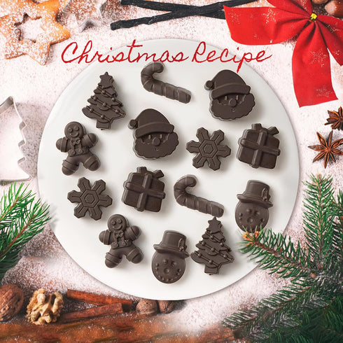 Christmas Silicone Chocolate Molds, 2PCS Holiday Gummy Candy Molds Santa Clause Christmas Tree Snowman Gingerbread Man Baking Molds for Jello, Ice...