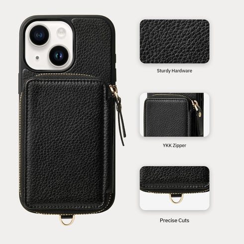 ZVE for iPhone 13 Wallet Case with Wristlet, Zipper Leather Case with RFID Blocking Card Holder Slots Purse, Protective Carrying Cover for iPhone ...