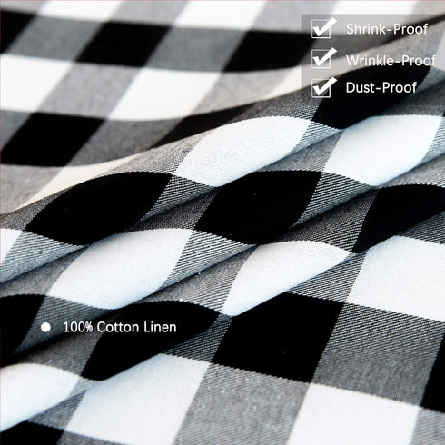 Buffalo Plaid Round Tablecloth Checkered Cotton Linen Table Cover for Kitchen Dining Room Home Decor ( Round - 48 Inch, White & Black )...