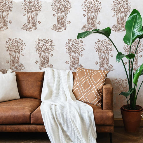 FINGERINSPIRE Cowboy Boots and Flower Painting Stencil 8.3x11.7inch Reusable Western Theme Drawing Template PET Plastic Hollow Out Stencils for Pa...