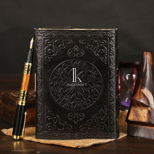 Inari Kraft 3 Moon Blue Lapiz Embossed Vintage Leather Journal | 240 Pages of Antique Handmade Deckle Edge Vintage Paper Black Leather Sketchbook ...