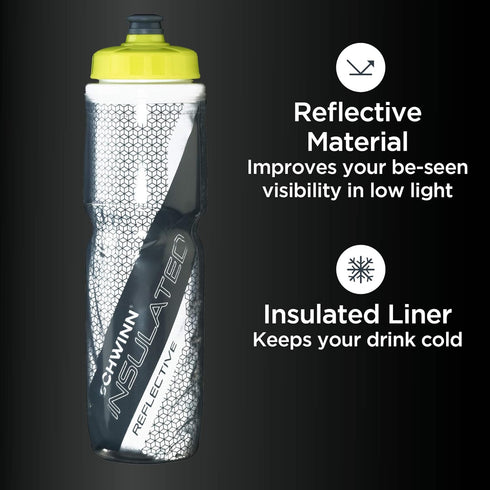 Schwinn Reflective Insulated Water Bottle and Bottle Holder Combo, Holds 26 Oz or 750 ml, BPA-Free Squeeze Sport Bottle with Easy to Attach Polyme...