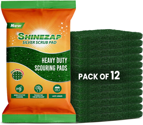 12 PCS Heavy Duty Scour Pads with Silver Spark Stain Cutters, Green Reusable Scouring Pads for Kitchen, Sink, Garage and Dish Cleaning, Multipurpo...
