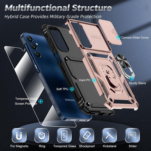 LeYi for Samsung Galaxy A25 5G Case, A25 5G Phone Case with Slide Camera Cover + Tempered Glass Screen Protector, Military-Grade Case with Rotatab...
