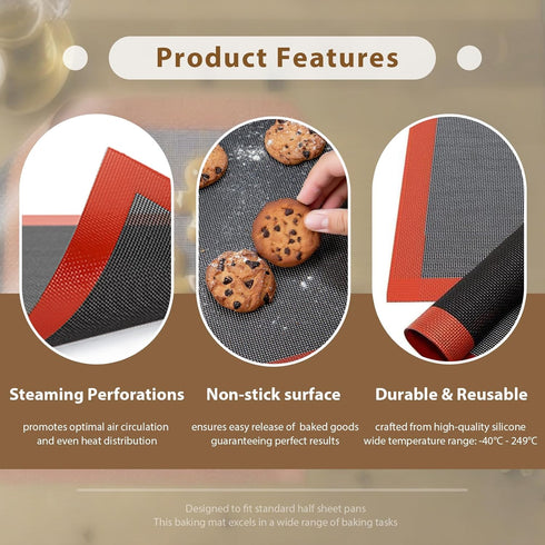 Professional Silicone Bread Baking Mat Non Stick Oven Liner Perforated Steaming Mesh For Half Sheet Size(11-4/5" x 15-3/4")...