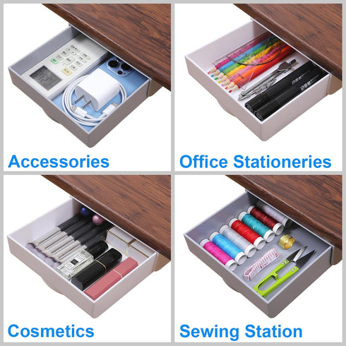 Large Under Desk Drawer Self-Adhesive Hidden Desktop Organizer, Attachable Desk Drawer Slide Out, Table Storage Tray for Pencil Pen Stationery Hom...