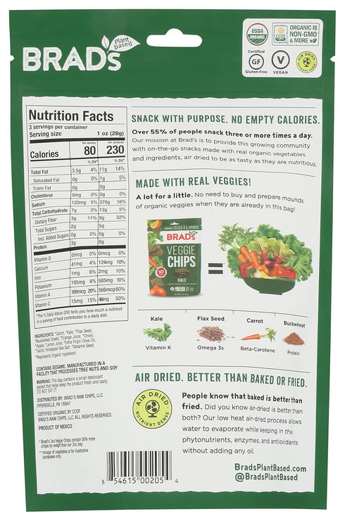 Brad's Raw Organic Gluten Free Raw Chips, Kale, 3 Ounce...