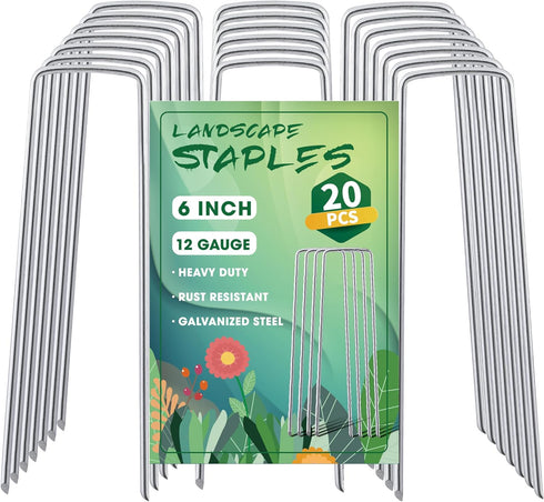 Garden Stakes, 6 Inch Galvanized Steel Landscape Staples, U-Shaped Ground Stakes, Stakes for Landscaping Securing Weed Barrier Fabric, Irrigation ...