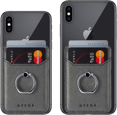 BIAJIYA Card Holder for Back of Phone with Ring RFID Blocking Stand Wallet Pocket Stick on Phone Credit Cards Leather for iPhone/Android and All S...