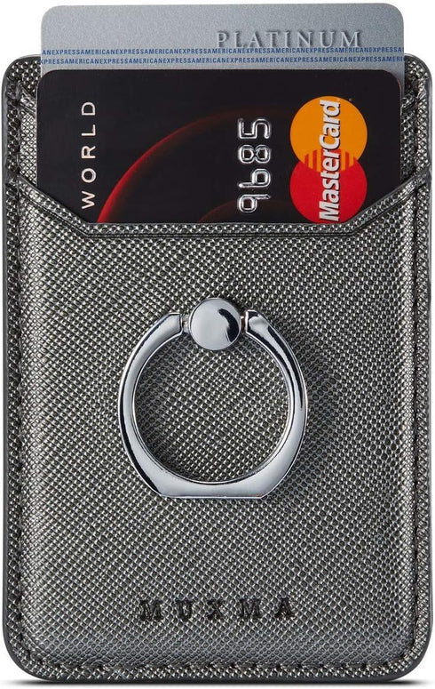 Phone Card Holder with Ring Grip for Back of Phone,Adhesive Stick-on Credit Card Wallet Pocket for iPhone,Android and Smartphones Gun Metal...