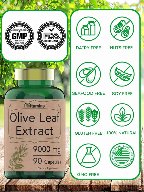 Olive Leaf Extract Capsules 9000 MG (90 Capsules) | Standardized to Contain 150 mg Oleuropein | Antioxidant with Polyphenols | Non-GMO. Produced &...