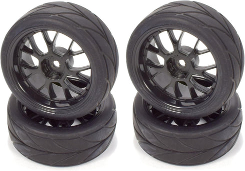 Apex RC Products 1/10 On-Road 12mm Black Mesh Wheels V Tread Rubber Tires (Set of 4) #5002...