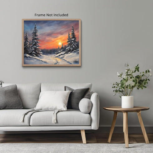 Posterizer 1 pcs-snowy jungle in winter in oil painting style-6-Landscape & Nature Art-GIft for Men Women Teens-Living Room Bedroom Decor- unframe...