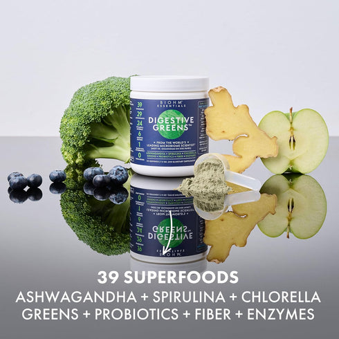 BIOHM Essential Digestive Greens, Green Superfood Powder with Antioxidants, Vitamins, and Probiotics, Super Greens, Digestion Supplement with Enzy...