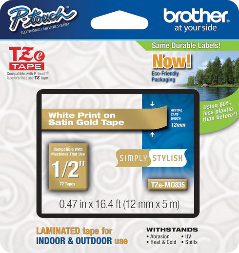 Brother PTouch 1/2" Laminated TZe Tape Model TZE-MQ835...