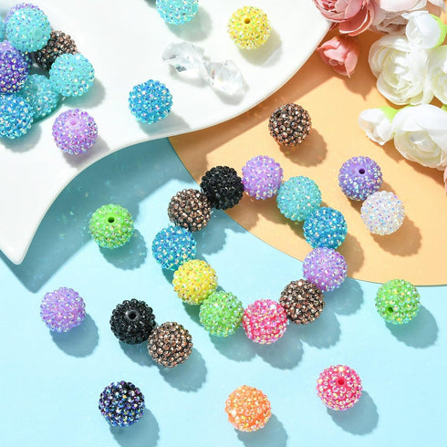 UR URLIFEHALL 50 Pcs Chunky Resin Rhinestone Beads Round Disco Ball Beads 20mm Bubblegum Beads Berry Beads for Making Supplies...