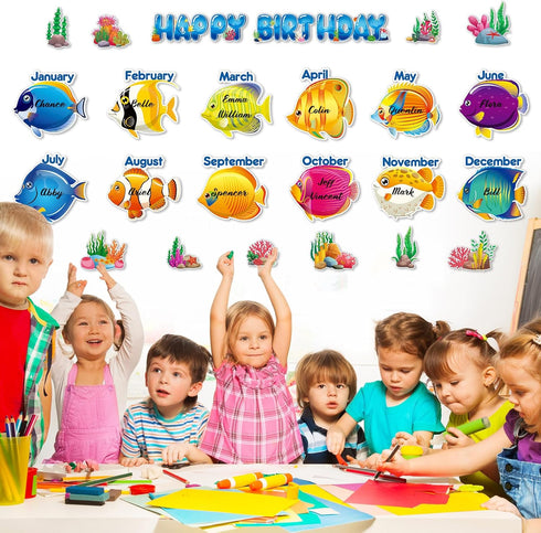 Under The Sea Birthday Bulletin Board Set Ocean Theme Classroom Decorations Sea Animals Tropical Fish Paper Cutouts Wall Decor for Back to School ...