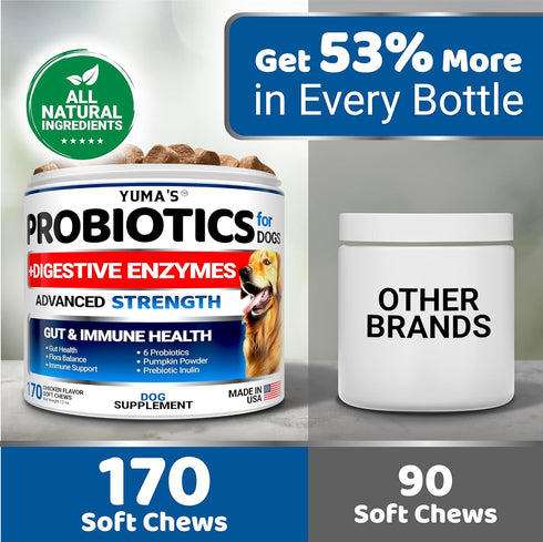 Probiotics for Dogs and Digestive Enzymes - 170 Dog Probiotics Chews - Dog Probiotic - Anti Diarrhea, Upset Stomach & Gas Relief, Constipation, Ca...