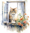 Fabric Panel 8"x8" Kitten in Window 100% Cotton Quilting Panel Square AM302...