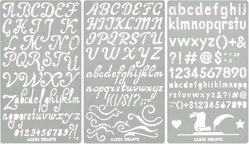 Aleks Melnyk No.34 Metal Stencils, Pyrography, Wood Burning kit 3 PCS Templates, Letters Stencils for Engraving Wood and Patterns, Alphabet and Nu...