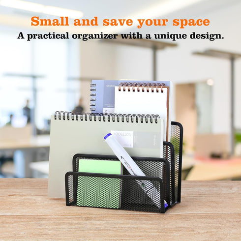 2 Pieces Desk Mail Organizer, Metal Mesh Small File Holders Letter Organizer, Bill/Document/Filing/Folders/Paper Organizer for Desktop (BLACK-2PCS...