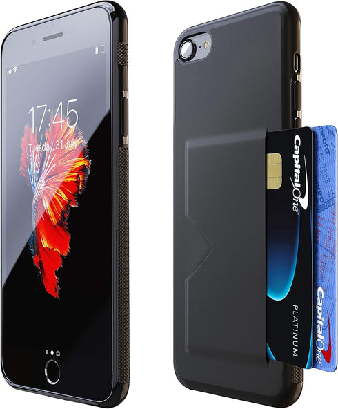 Kitoo Compatible with iPhone SE 2022 | 7 | 8 | SE 2020 Slim Case with 2 Card Holder Slot, Wireless Charging with 1 Card Support - Black...