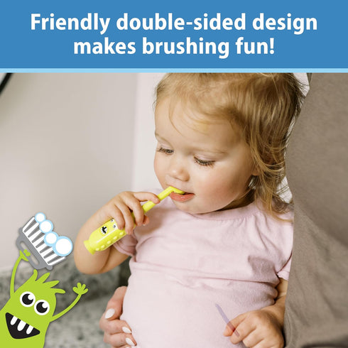 Dr. Brown's ToothScrubber Toddler Toothbrush, Triple-Sided Training Toothbrush with Suction Cup Base, Green, Baby Oral Care, Ages 1-4 Years...