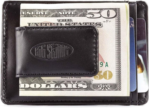 Big Skinny Men's Leather Magnetic Money Clip Slim Wallet, Holds Up to 12 Cards, Black...