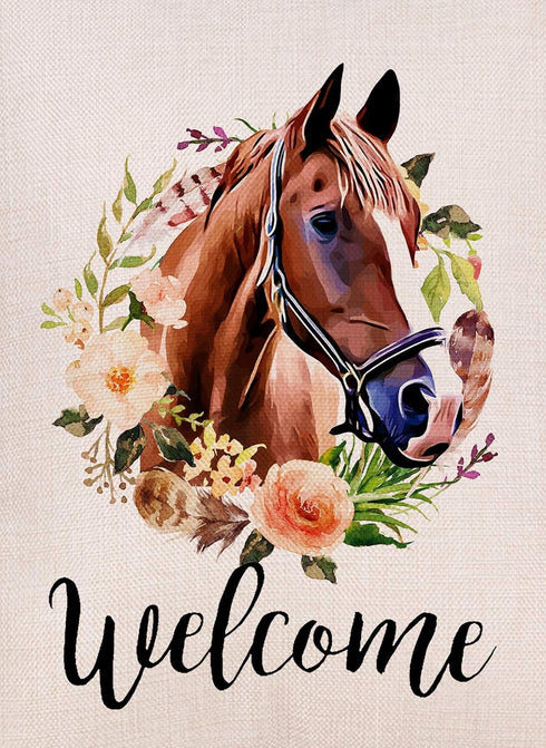 Welcome Horse Garden Flag 12.5x18 Inches Vertical Double Sided Farmhouse Burlap Yard Outdoor Décor...