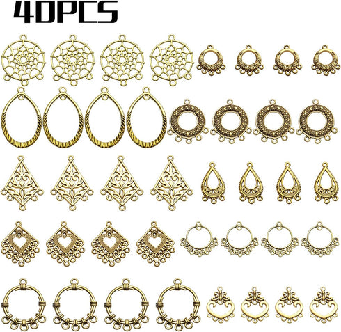 Earring Connectors Charms, 40pcs 10 Styles Tibetan Earring Charms Connectors Bohemian Chandelier Charms Metal Embellishments for DIY Dangle Earrin...