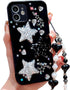Compatible with iPhone 11 Case Cute 3D Bling Glitter White Black Stars with Pearl Bracelet Chain Design for Girls Women Kawaii Sparkle Protective ...